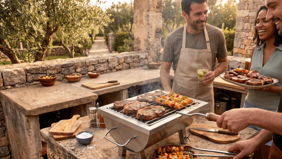 Barbecue en acier inoxydable à charbon au Portugal