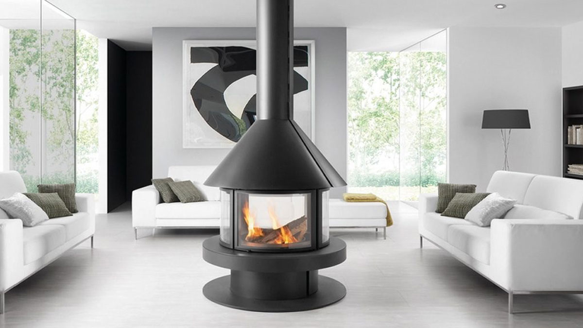 Cheminée à bois contemporaine installée au Portugal
