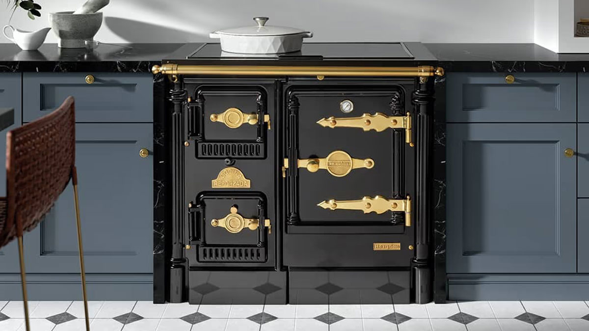 Cuisinière à bois avec four dans une maison au Portugal